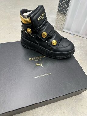 Balmain Black and Gold High-Top Sneakers